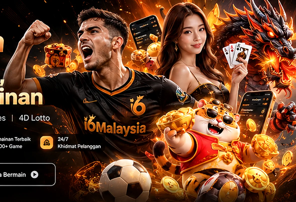 Ilustrasi pemain bola sepak, meja kasino dan maskot permainan bernuansa oren